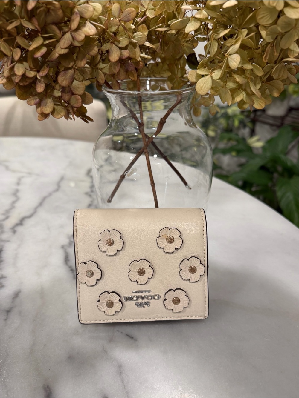 Coach Cream Leather Floral Appliqué Wallet